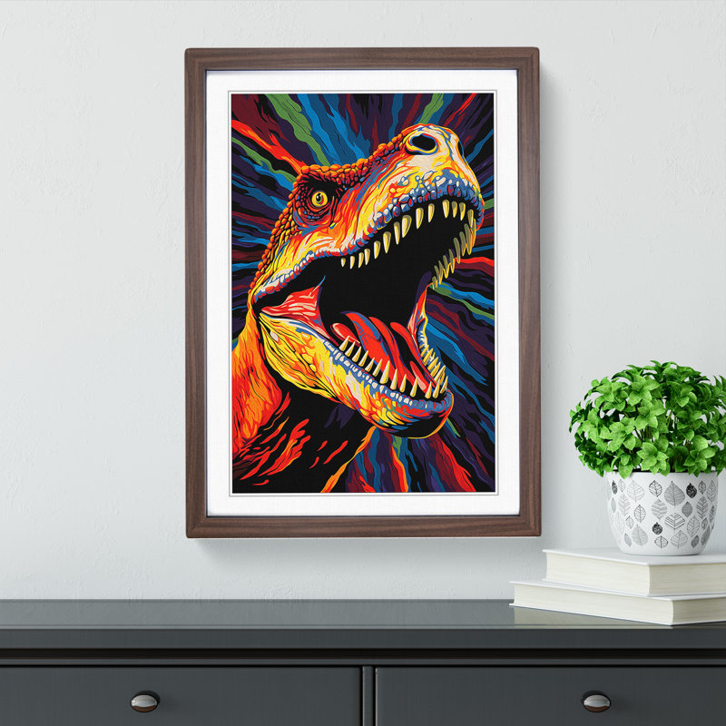 Tyrannosaurus Rex Op - Single Picture Frame Print on Wood, 46cm H x 34cm W x 2cm D, Walnut