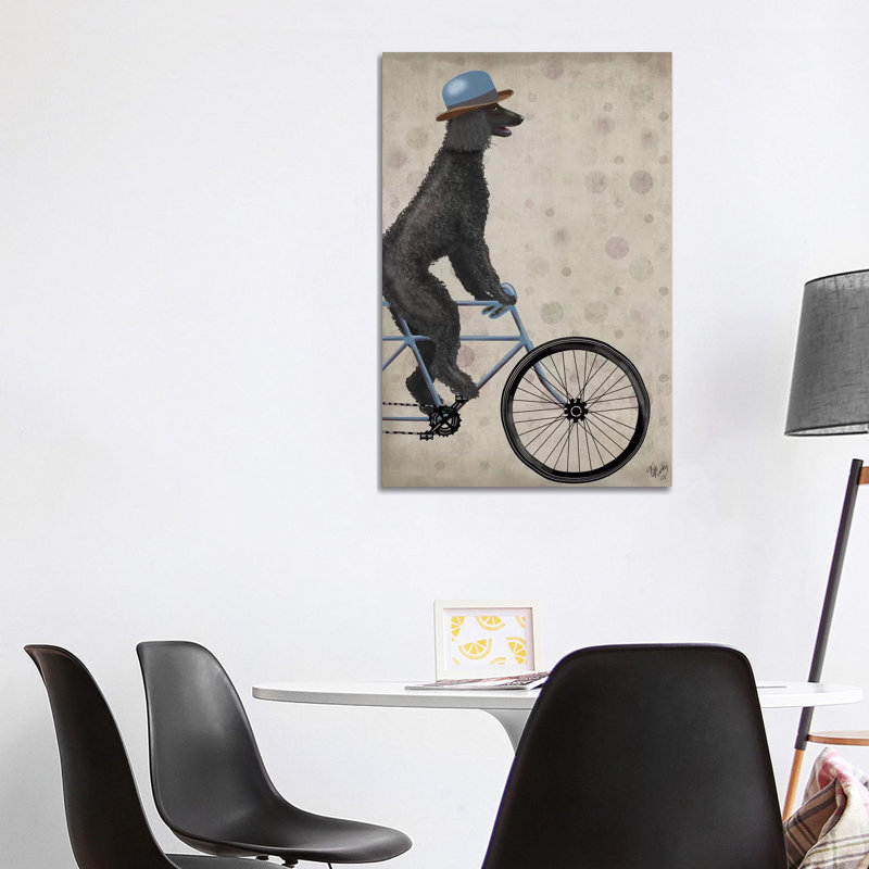 Poodle on Bicycle, Black 1 Piece Wrapped Canvas Wall Art, 101.6 cm H x 66.04 cm W
