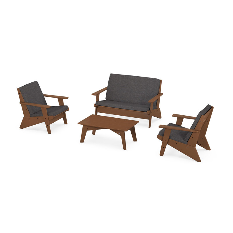 Riviera Modern Lounge 4-Piece Set, Ash Charcoal, Teak