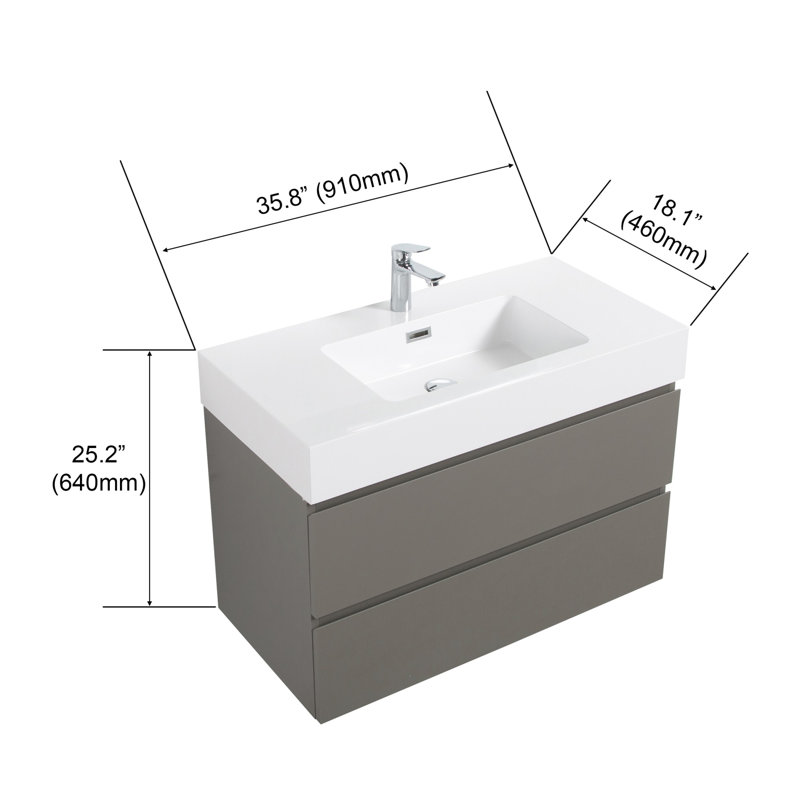 Meuble-lavabo 36 po avec lavabo, Blanc, Gris