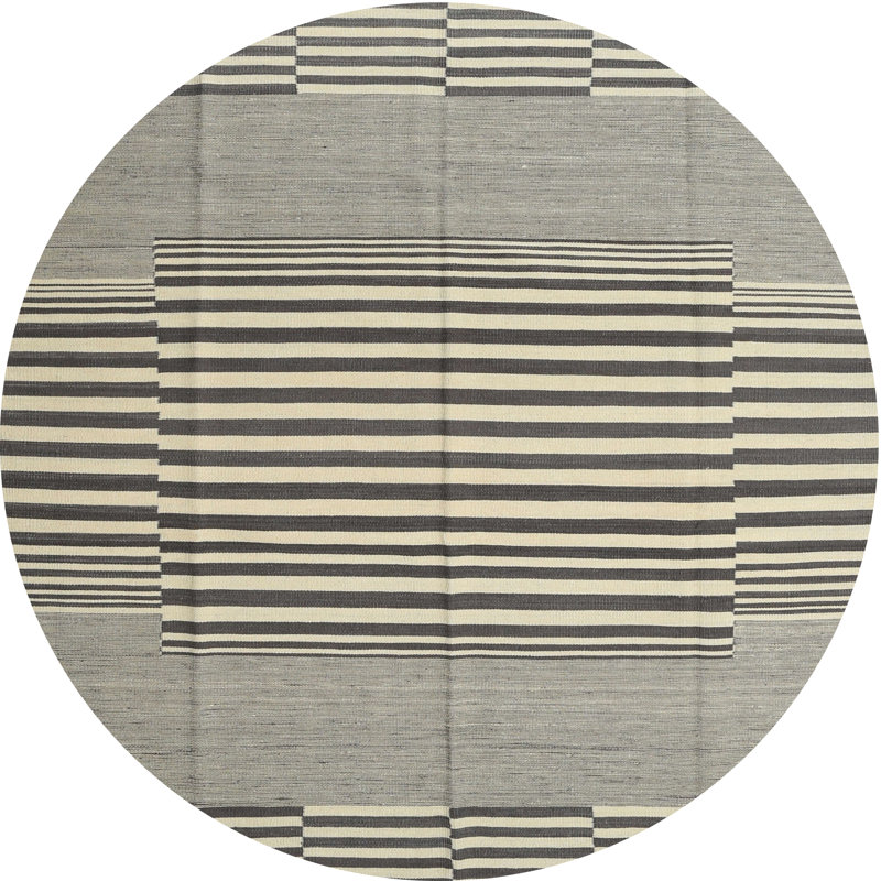 Tapis contemporain gris / noir, Rond 8 pi