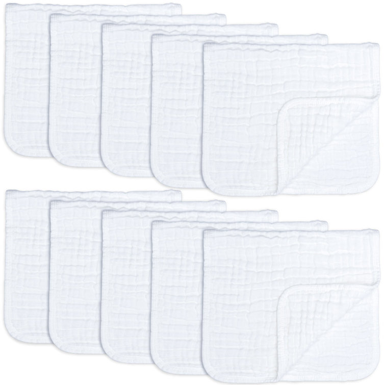 Muslin Burp Cloths 10 Pack Large 100% Cotton Hand Washcloths 6 Layers Extra Absorbent and Soft by Comfy Cubs (White, Pack of 10)