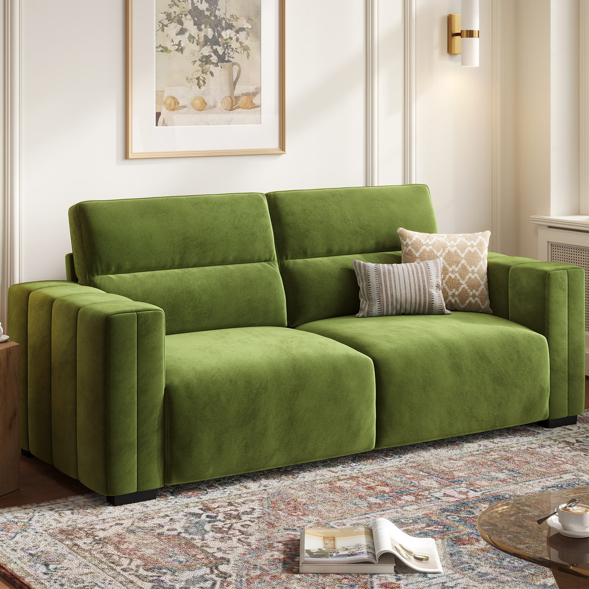 82" Velvet Square Arm Loveseat Sofa, Premium Upholstered Living Room Sofa Couch