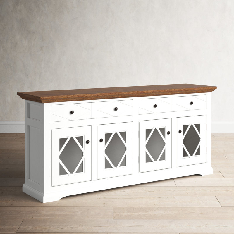 Alzahra 71'' Solid Wood Sideboard, Bright White, Havana Gold