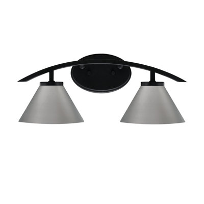 Barre d'éclairage de salle de bain 2 lumières kurve au fini noir mat avec abat-jour conique en métal de 7 po
