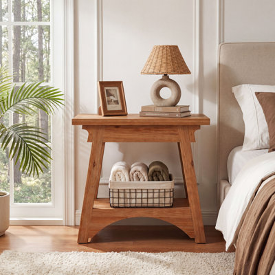 Solid Wood End Table for Living Room, Farmhouse Side Table, Bedside table, Rustic Brown