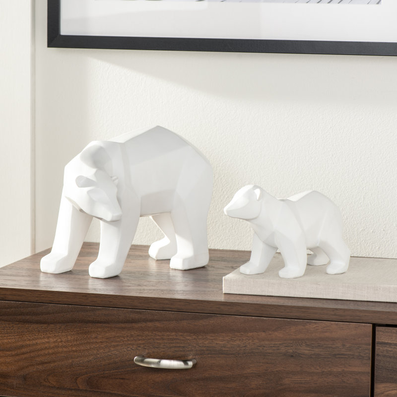 Ensemble de 2 ours polaires blancs facettés à motif géométrique
