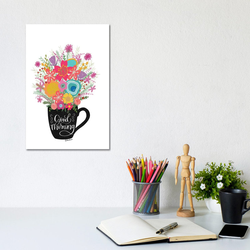 Good Morning Coffee Floral by Lisa Larson - Wrapped Canvas Print, 20.32 cm H x 30.48 cm W