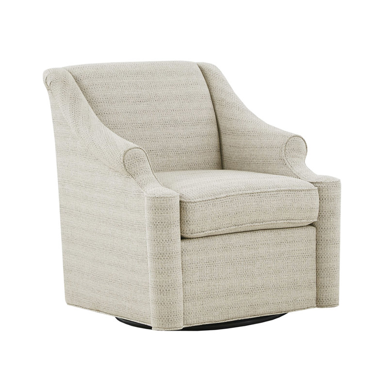 Fauteuil coulissant pivotant brun clair confortable avec mousse de 6,5 po d'épaisseur et accoudoirs ronds