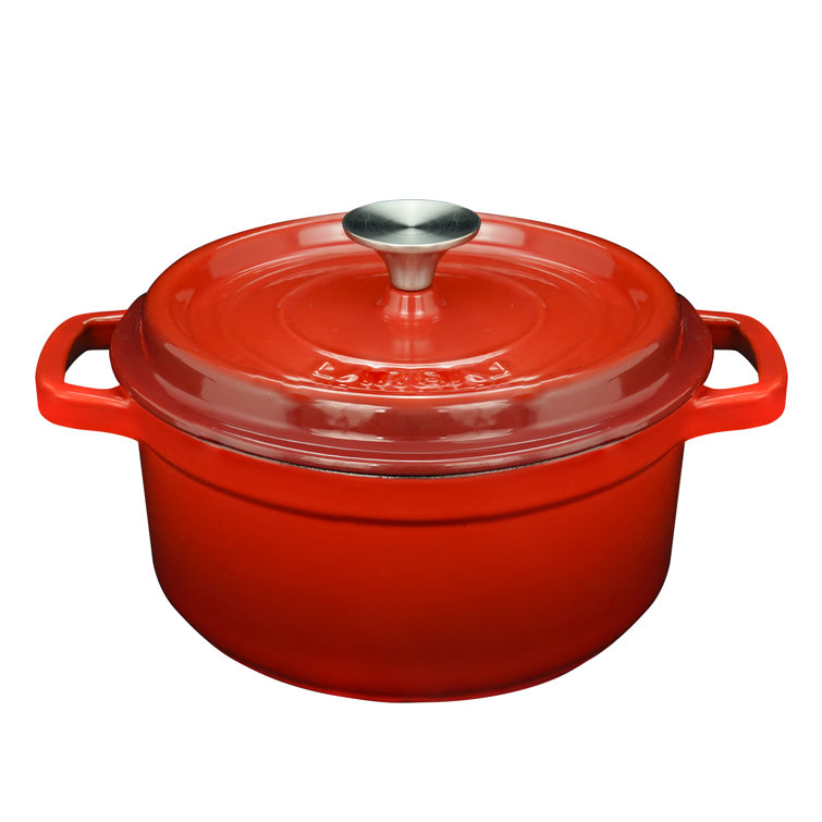 Lareina Enameled Cast Iron Dutch Oven with Lid and Dual Handles, Red