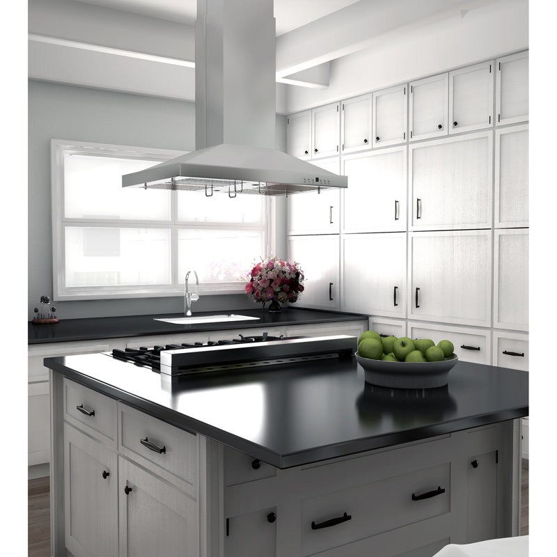 36" 400 CFM Convertible Island Range Hood, 36" W, Stainless Steel
