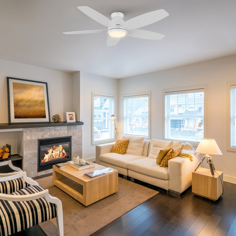 52'' Ceiling Fan with LED Lights, White, White