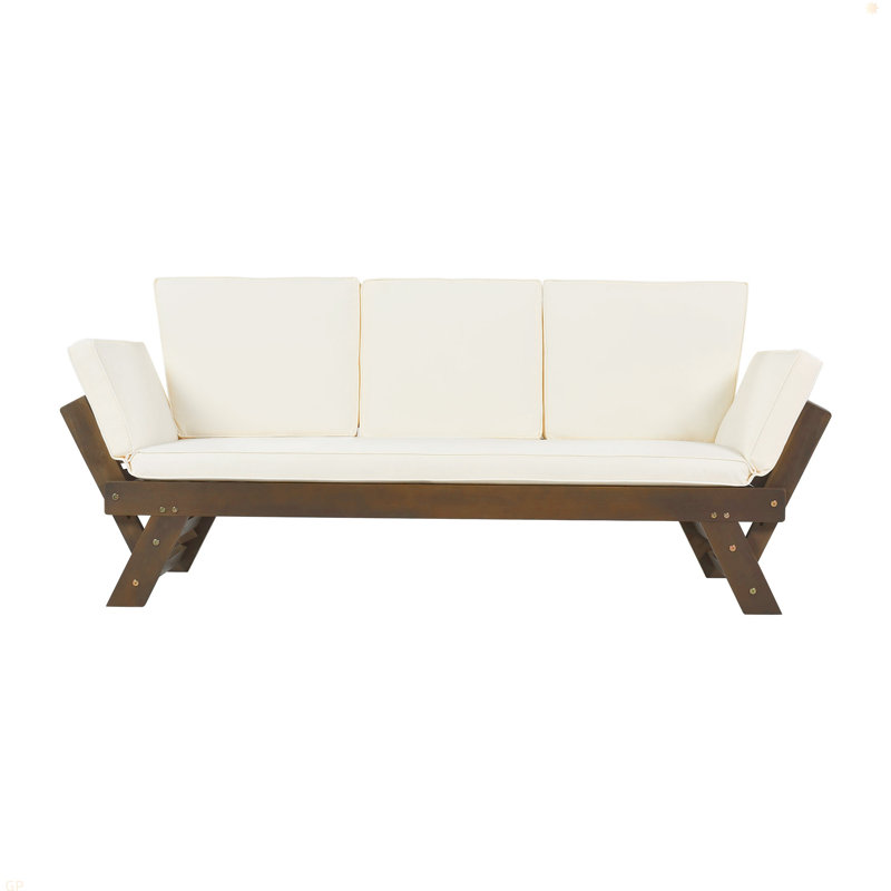 Outdoor Adjustable Patio Wooden Daybed Sofa Chaise Lounge With Cushions For Small Places