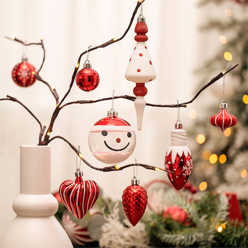 155-Piece Red and White Shatterproof Christmas Ornament Set