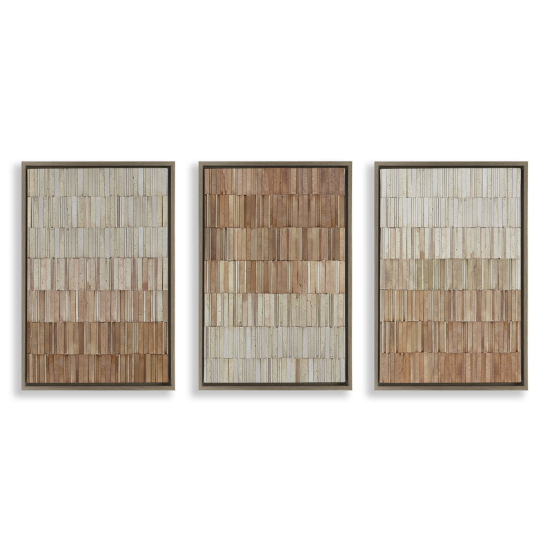 Tiled Terracotta Walls 3pc Floating Frame Set, design by Flora Kouta, 31" H x 21" W, Montalcino Elm Floater Frame