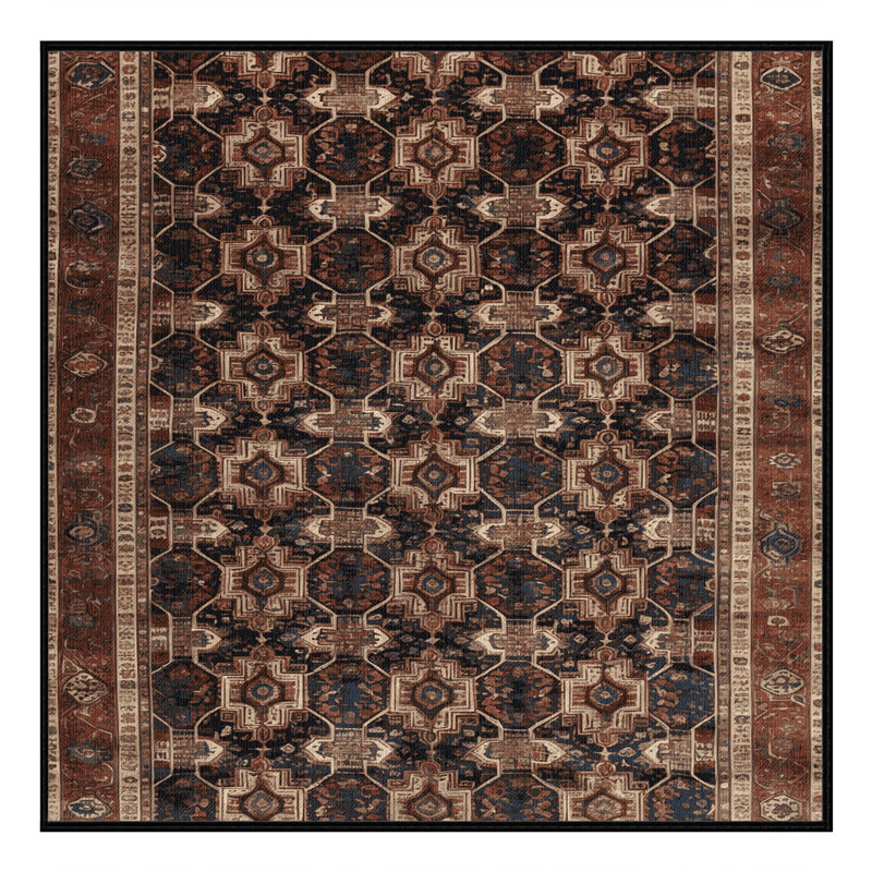 Machine Washable Persian Brown Area Rug, Square 5'