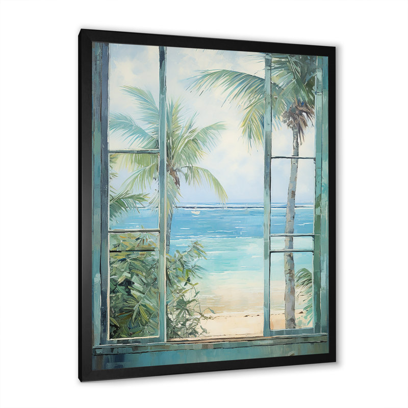«Tropical beach Windows horizon I» - Impression sur toile côtières, H 32 po x l 24 po x P 1 po, Cadre simple noir