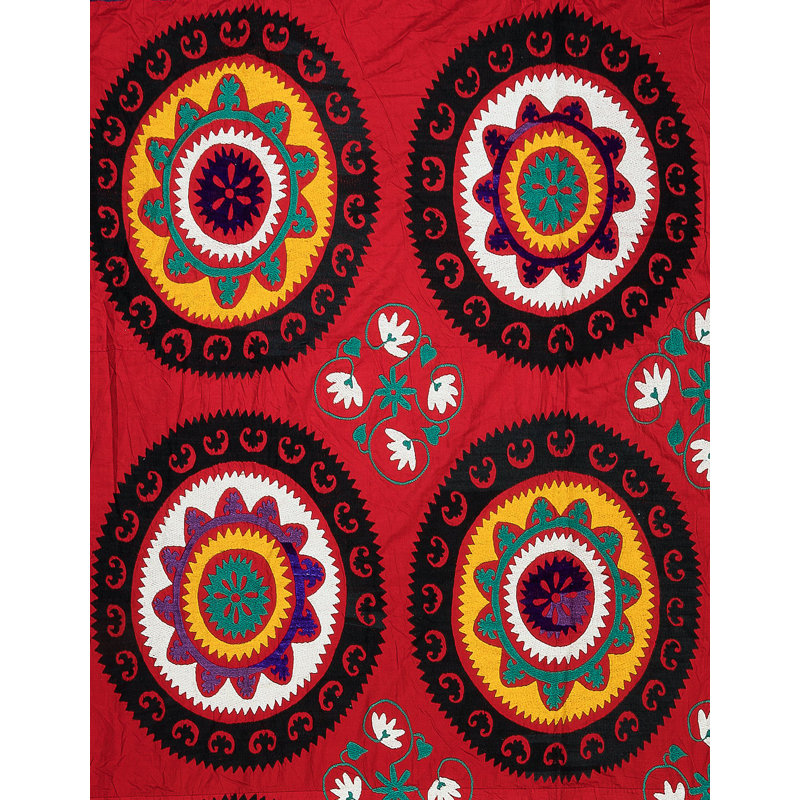 Nappe rétro 87 x 116 po. Housse de lit en soie brodée à la main. Décoration murale traditionnelle