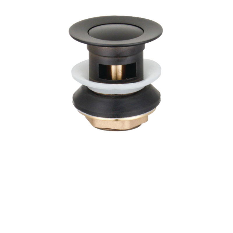 Kingston Brass Complement Brass Push Pop-Up Bathroom Sink Drain with Overflow, Matte Black