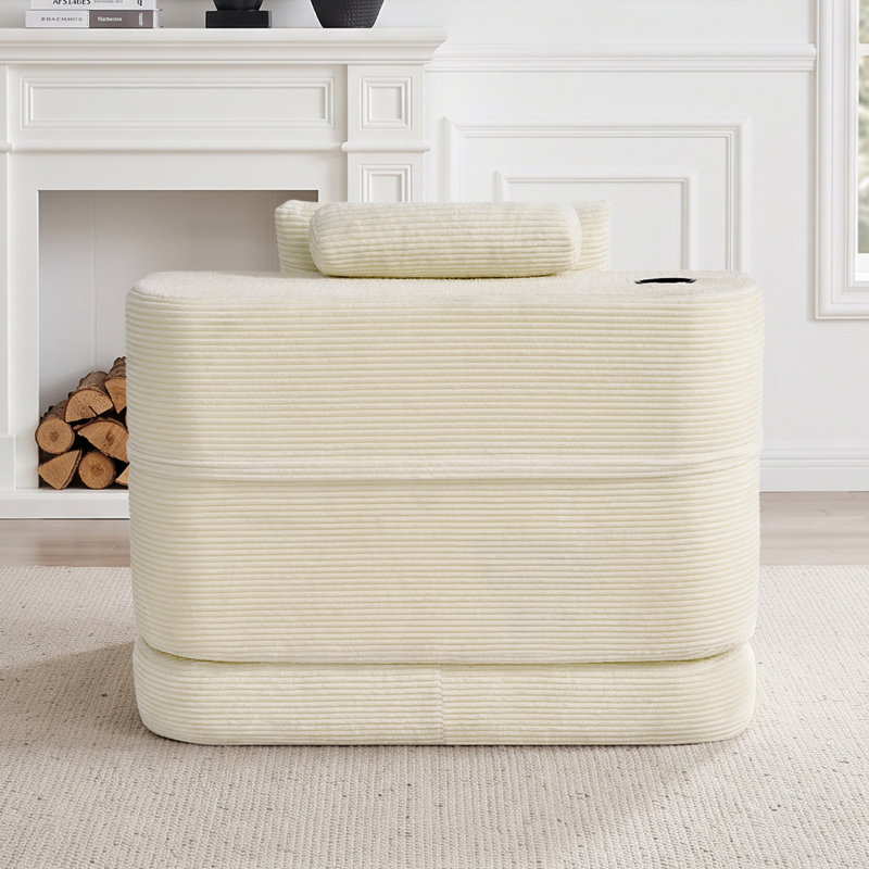 Canapé convertible 2 en 1 à compression, canapé multifonctionnel en velours côtelé pour petits espaces, Beige Corduroy