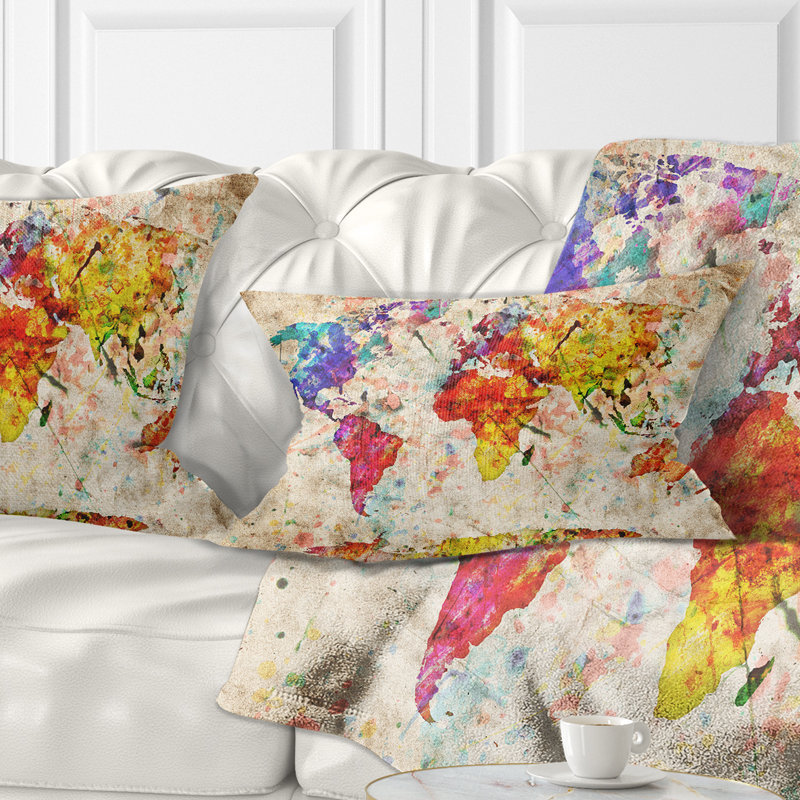 Vintage World Map Watercolor - Maps & Flags Printed Pillow