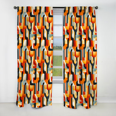 Motif de mosaïque rustique orange et bleu I - rideau occultant géométrique abstrait - 1 panneau
