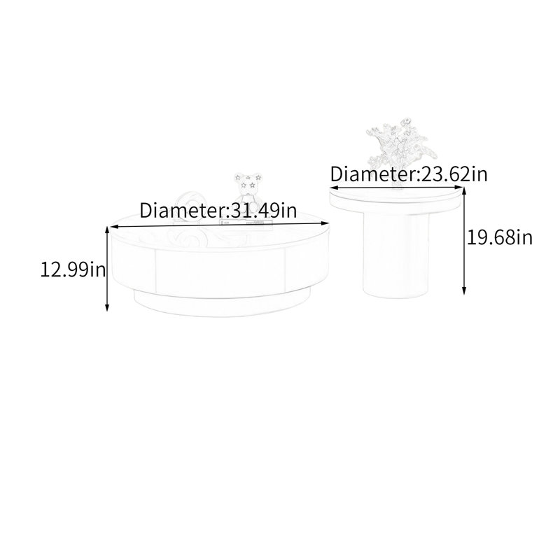 Grande table basse de luxe moderne avec tiroirs de rangement, White/Black, 12.99" H x 31.49" L x 31.49" W
