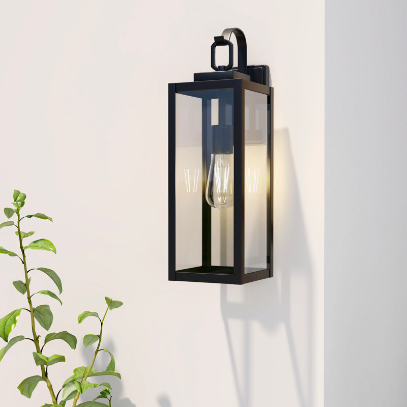 Schlesinger Outdoor Rectangular Clear Glass Shade Wall Light, 22.5" H x 7" W x 7" D, Matte Black