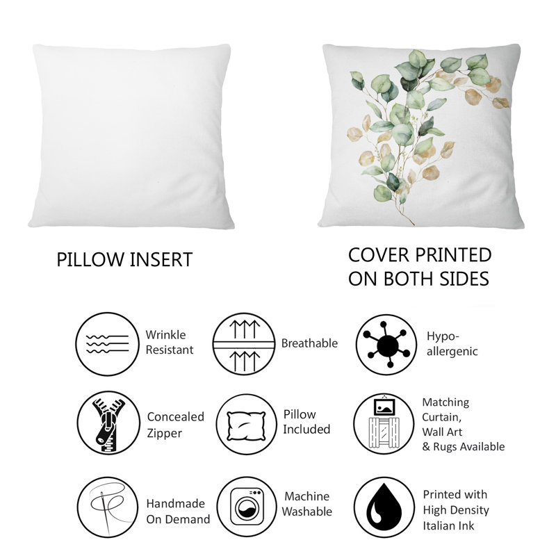 Green Bouquet Of Eucalyptics II - Traditional Printed Throw Pillow