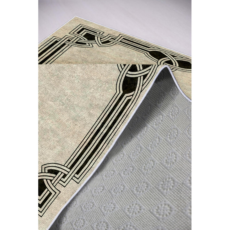 Eco-Friendly Area Rug, 100% Polyester, 55.1 x 86.6 inches | Antibacterial, Non-Slip PVC Dot Underside, Machine Washable | Beige & Black Digital Print Design | Perfect for Living Room, Bedroom, & Office Decor