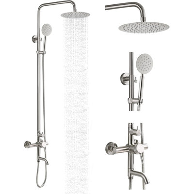 Brushed Nickel 304 Stainless Steel Shower System - 8 Inch Rainfall Head, Adjustable Hand Spray, Triple Function Wall Mount Complete Set