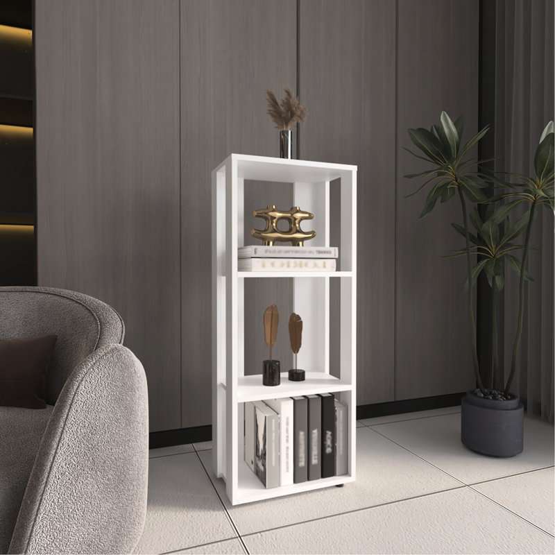 Bibliothèque à quatre tablettes de 38,7 po de hauteur - espace de rangement blanc pour le salon, Blanc