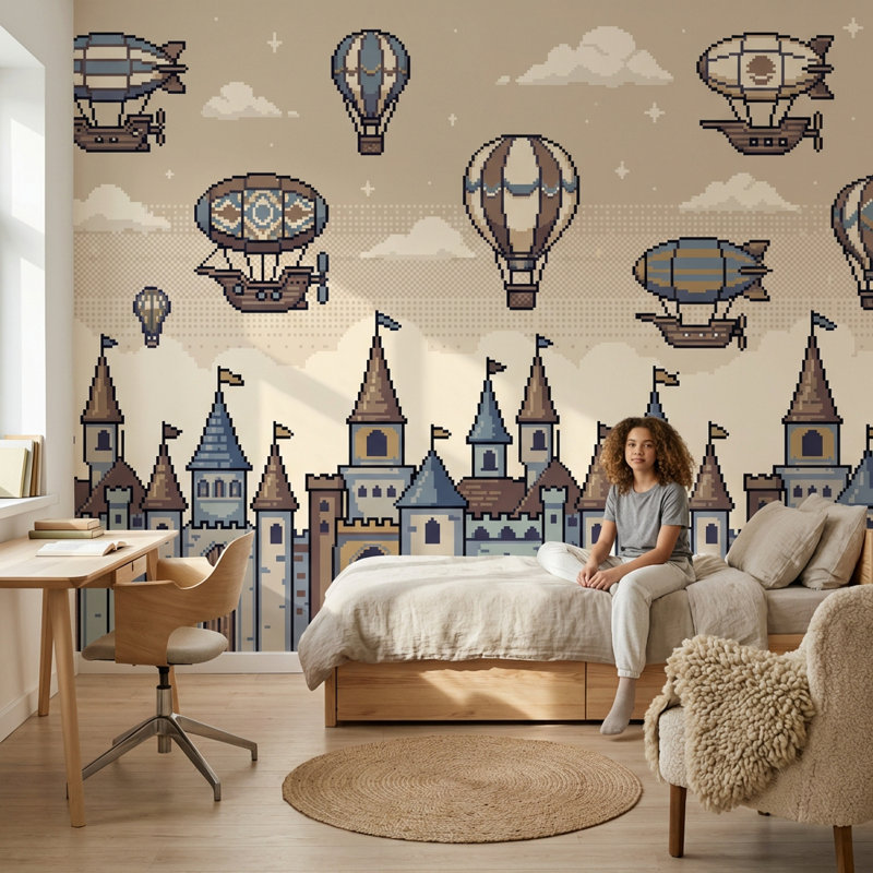Papier peint chateau, 120 po x 96 po, Non tissé non collé