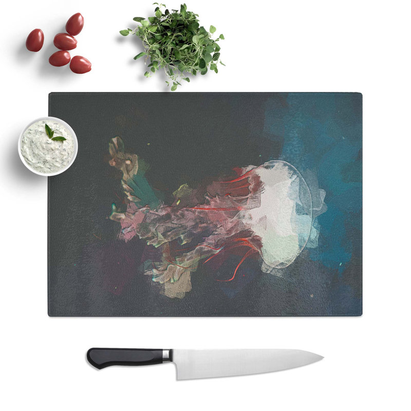 Tempered Glass Beauty of a Jellyfish Chopping Board, 28.5 cm W x 20 cm L