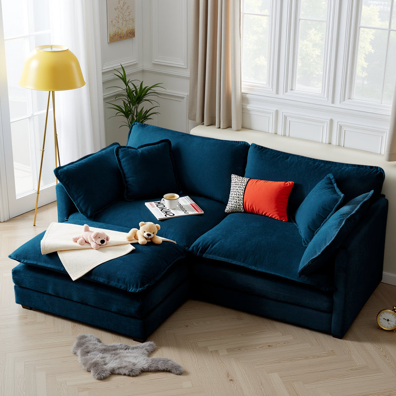 L-Shaped Chenille Sectional Sofa with Ottoman - 2-Seater Loveseat for Small Spaces, Breathable Fabric & Easy Assembly