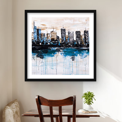 Ville abstraite avec réflexion sur l'eau | Reproduction encadrée