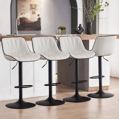 Modern Height Adjustable Swivel Bar Stools Upholstered Leather Barstool Kitchen Island Chairs With Metal Frame