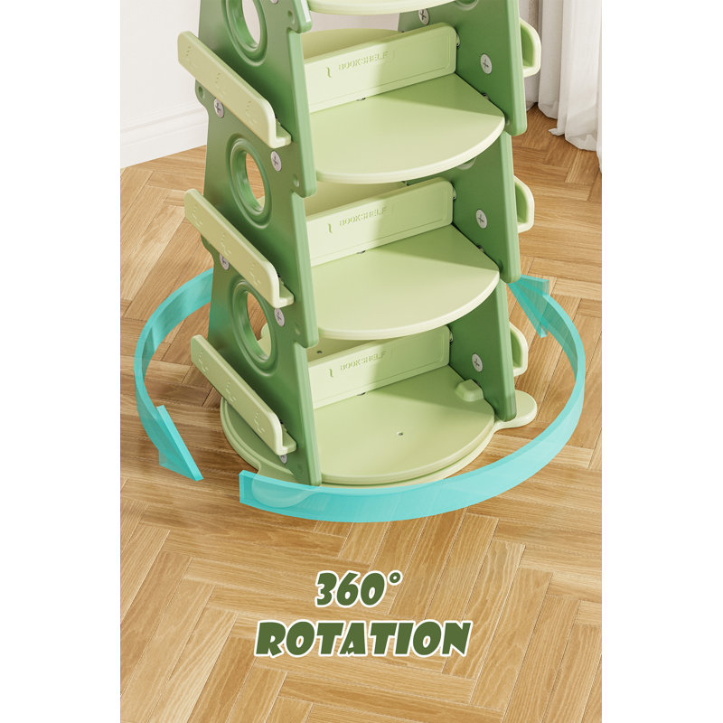 4 Tier Kids Rotating Bookshelf, 360°display Spinning Bookshelf Tower, Floor Standing Bookcase, Green