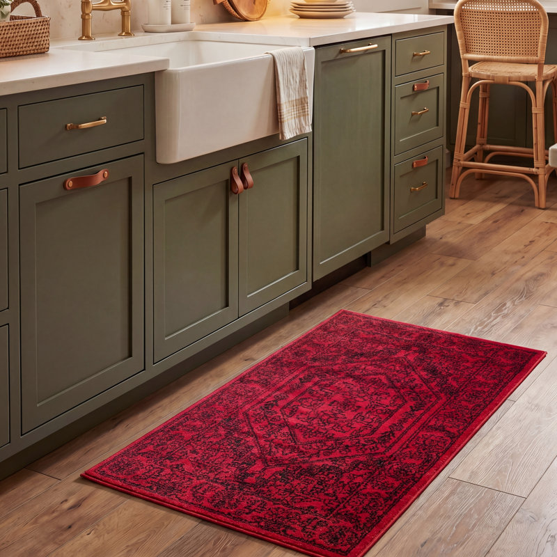 Tapis oriental rouge / noir Nicarla, Rond 8 pi