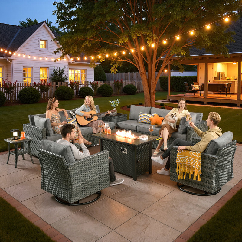 Aliva Wicker 8 - Person Patio Conversation Set with Cushions, Gray