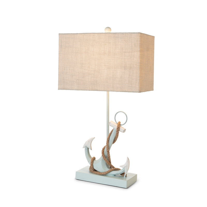 Ensemble de 2 lampes de table captivantes en résine bleu marine avec accents de corde rustique, style nautique de 28 pouces avec abat-jour en lin doux et interrupteur à 3 voies pour un éclairage ambiant personnalisé