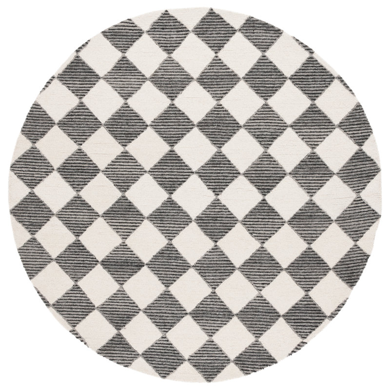 Ebony Hand Tufted Wool Pile Checkered Rug, Round 6'