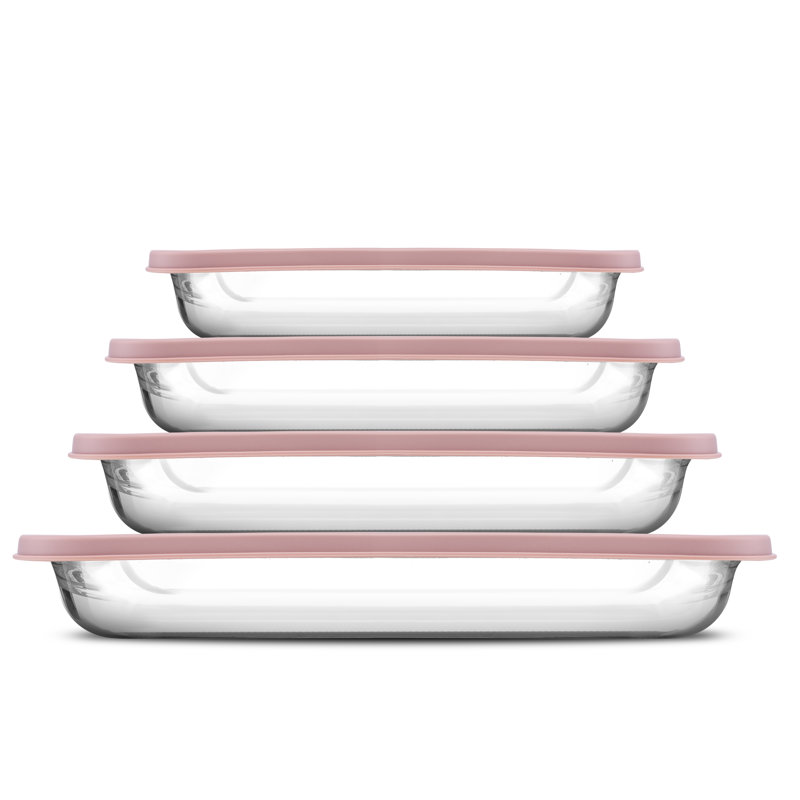 Set of 4 Glass Bakeware Containers, Blushy Pink, Pink