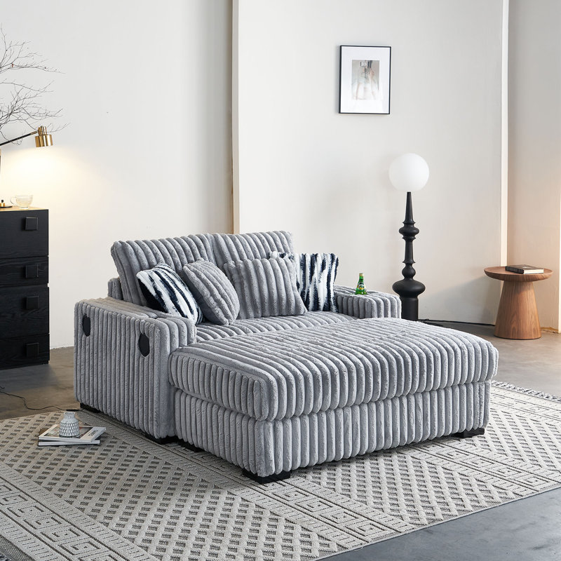 Ensemble de causeuse et repose-pieds modulables en tissu 61,42 po de largeur, Gris clair