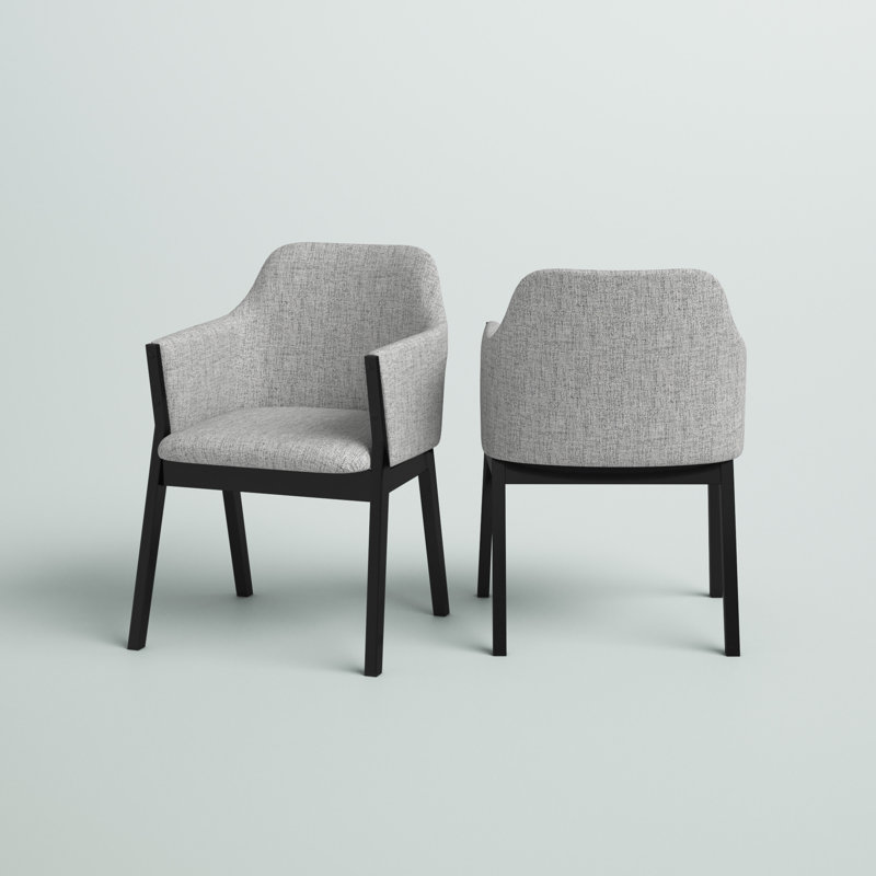 Moberly Modern Dining Side Chairs with Arms in Fabric Upholstery and Wood, Gray, Black