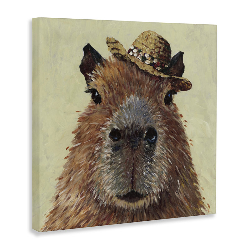 Capybara avec toile de chapeau de paille, design par Studio Bautista, H 36 po x l 36 po