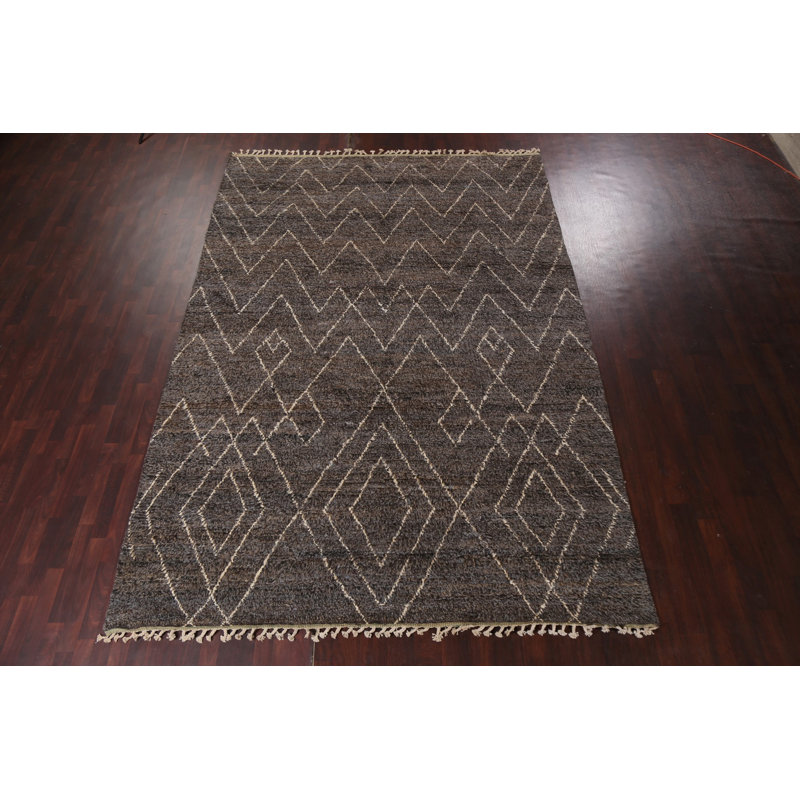 Tapis oriental à chevrons marocain noué à la main 9 x 13