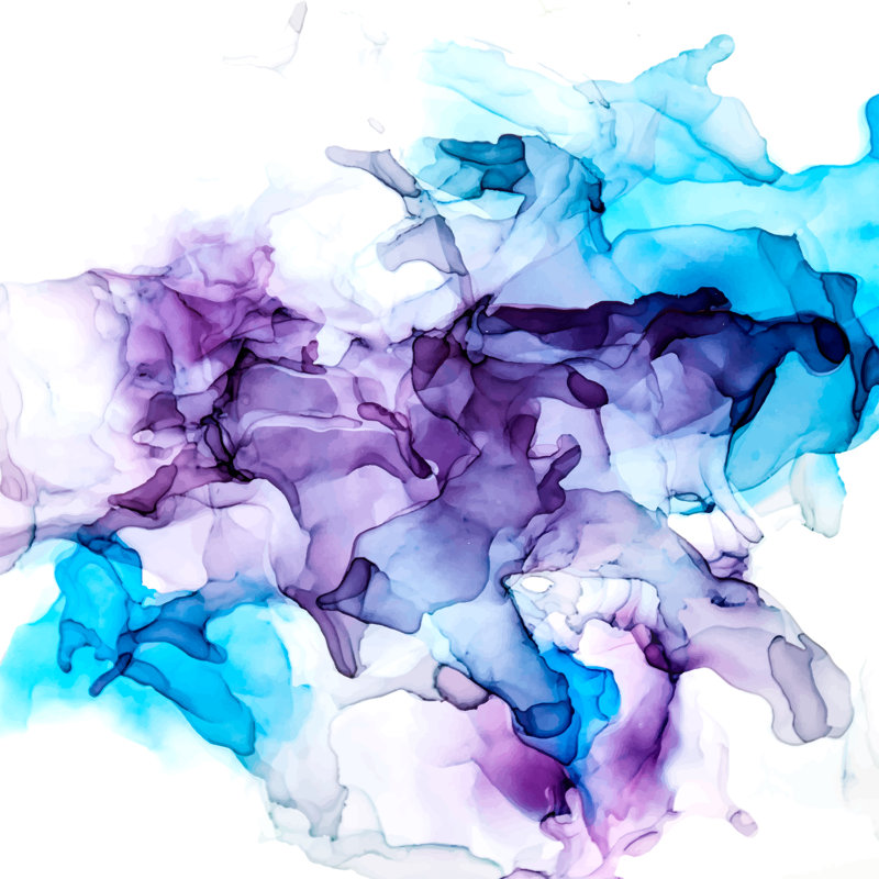 Peinture mauve et bleue sur toile, H 12 po x l 12 po