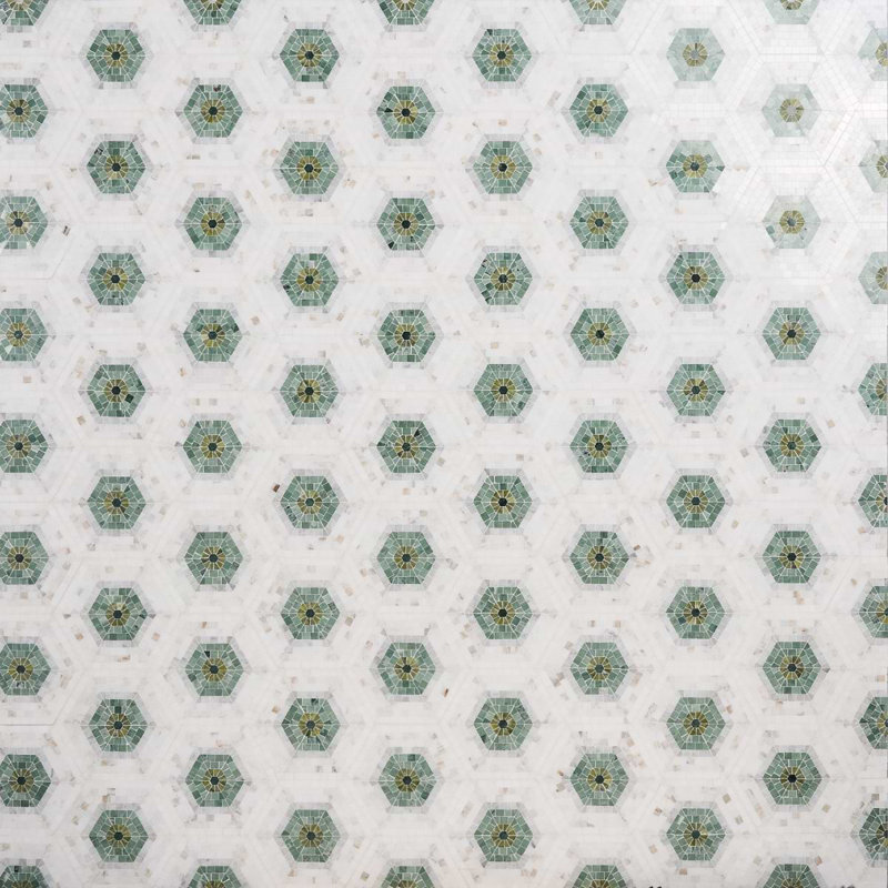 Ako 6" Hexagon Marble Micro Mosaic Tile, Verde Green