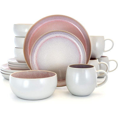 Elama Mocha Muave 16 Piece Luxurious Stoneware Dinnerware With Complete Setting For 4